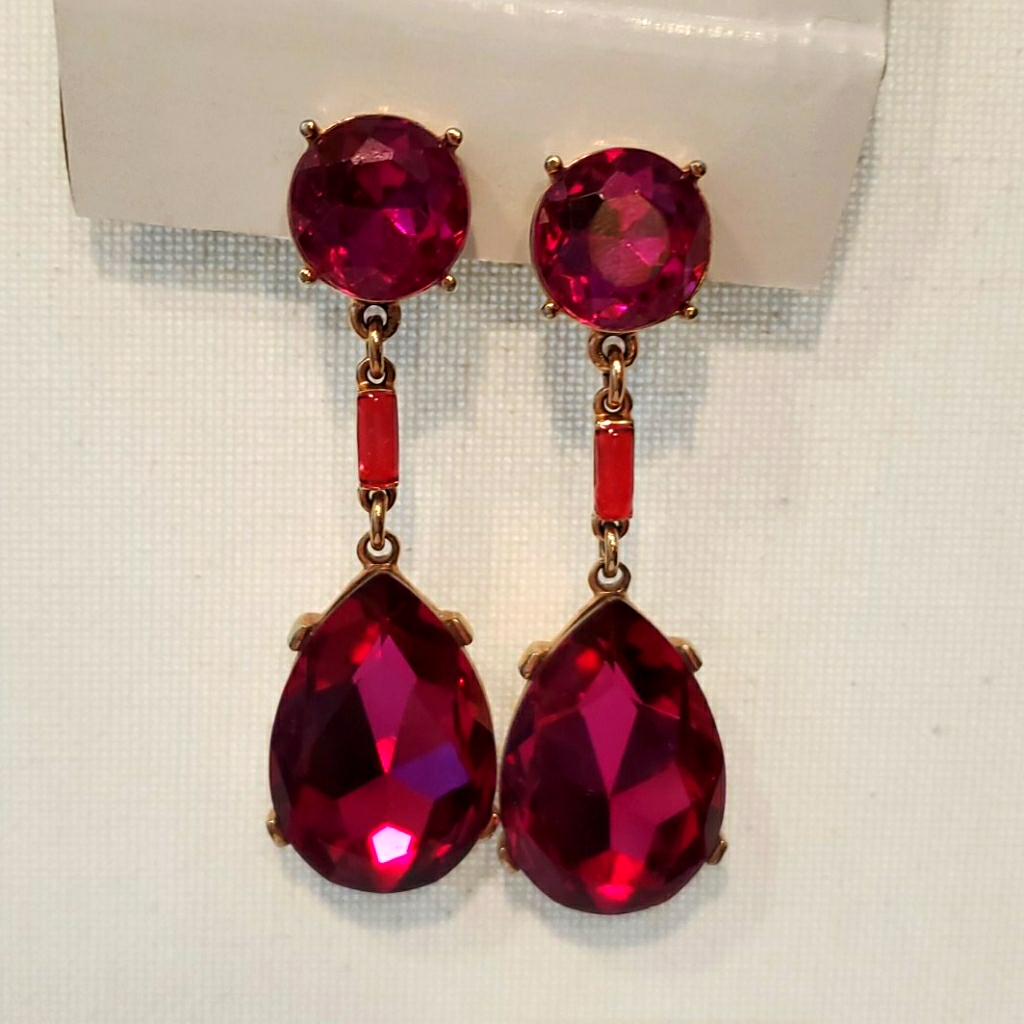 Pink Teardrop Oscar Delrenta Sparkling Earrings